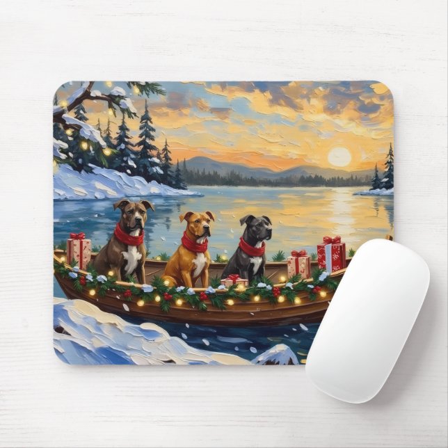 Mousepad Pitbull Christmas Boat Holiday (Com mouse)