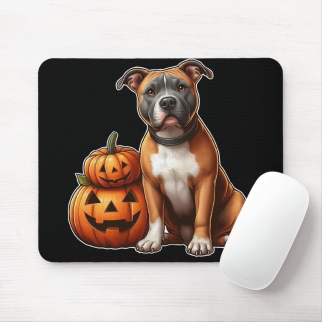 Mousepad Pitbull com Abóboras de Halloween (Com mouse)