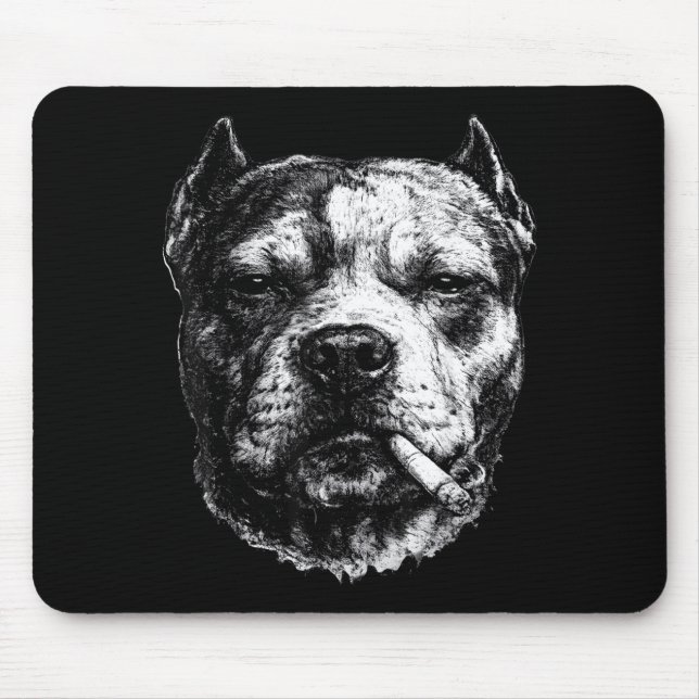 Mousepad Pitbull Fumante, Meme Engraçado de Cachorro Fumand (Frente)