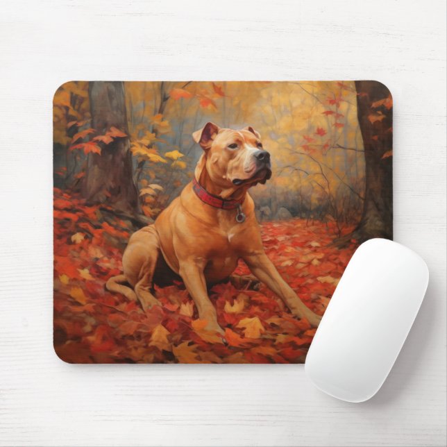 Mousepad Pitbull no outono Folhas caem inspiração (Com mouse)
