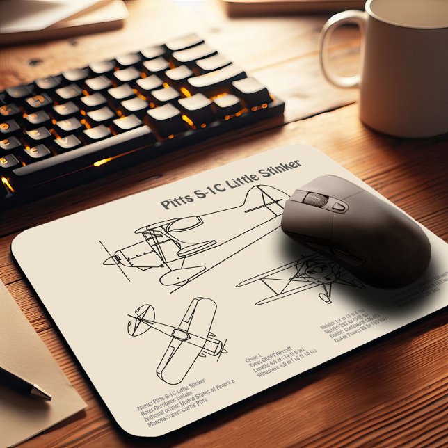 Mousepad Pitts S-1C - Planos de Blueprint do Avião SD (Criador carregado)