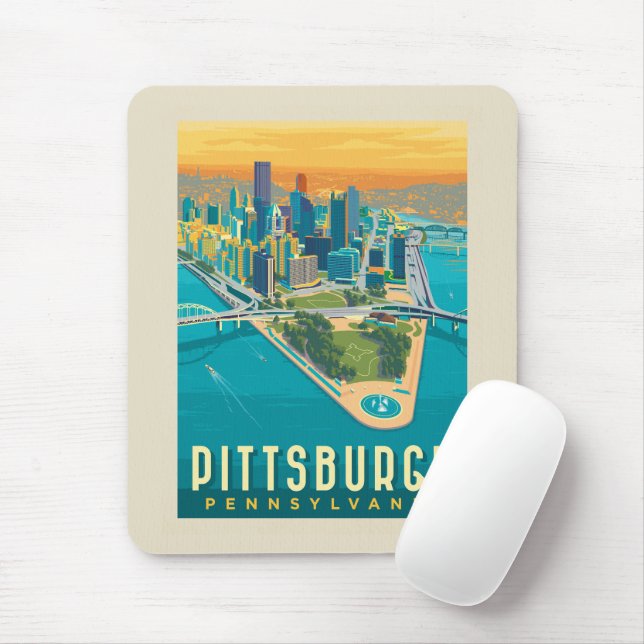 Mousepad Pittsburgh, PA | Vista de Olho de Pássaro (Com mouse)