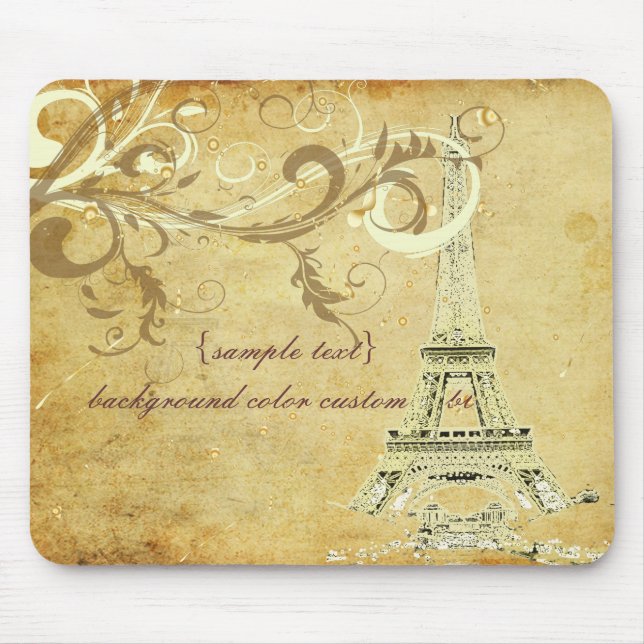 Mousepad PixDezines La Tour Eiffel+Swirls, Pergaminho Faux (Frente)