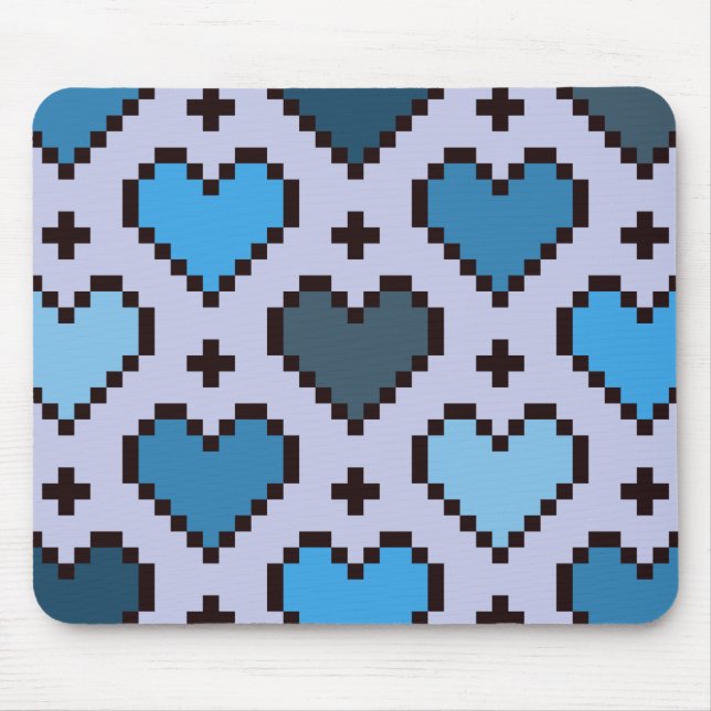 Mousepad Pixel padrão cardíaco azul e roxo (Frente)