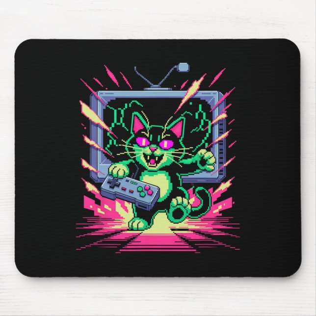 Mousepad Pixel Rage Cat Retro Gamer Glitch In 8-bit Style  (Frente)