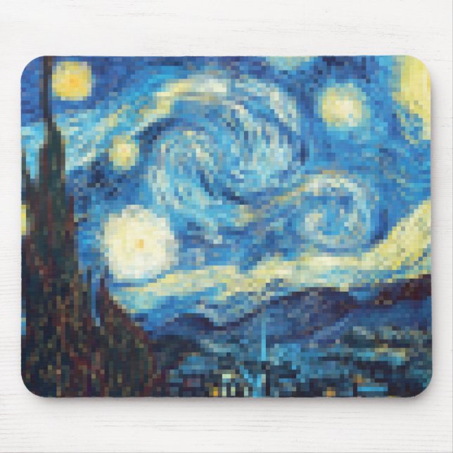 Mousepad Pixelada Starry Night por Van Gogh (Frente)