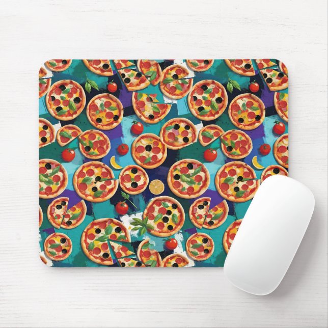 Mousepad Pizza De Pepperoni abstrato com Cor Azul (Com mouse)
