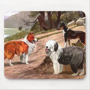 Mousepad Placa de Mouse Collies Pintados Vintage
