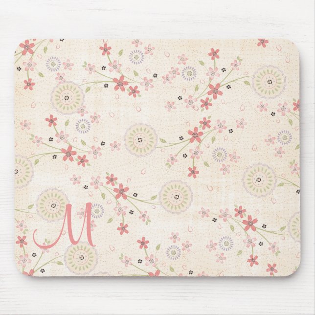 Mousepad Placa de Mouse com Monograma Personalizável, Flora (Frente)