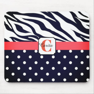 Mousepad Placa de Mouse com Ponto Polka, Zebra Monogramada