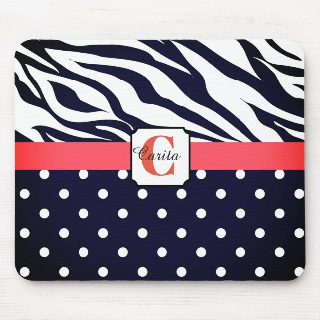 Mousepad Placa de Mouse com Ponto Polka, Zebra Monogramada (Frente)