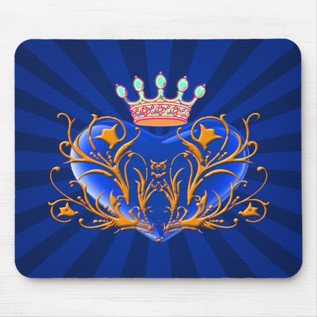 Mousepad Placa de Mouse Coração Azul com Filigrana (Frente)