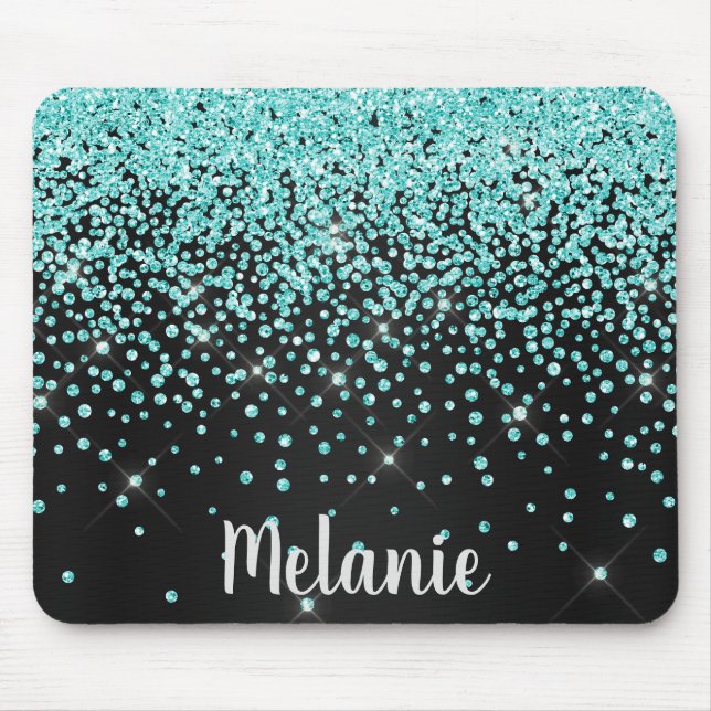 Mousepad Placa de Mouse de Cristal Sparkle Preto Aqua (Frente)