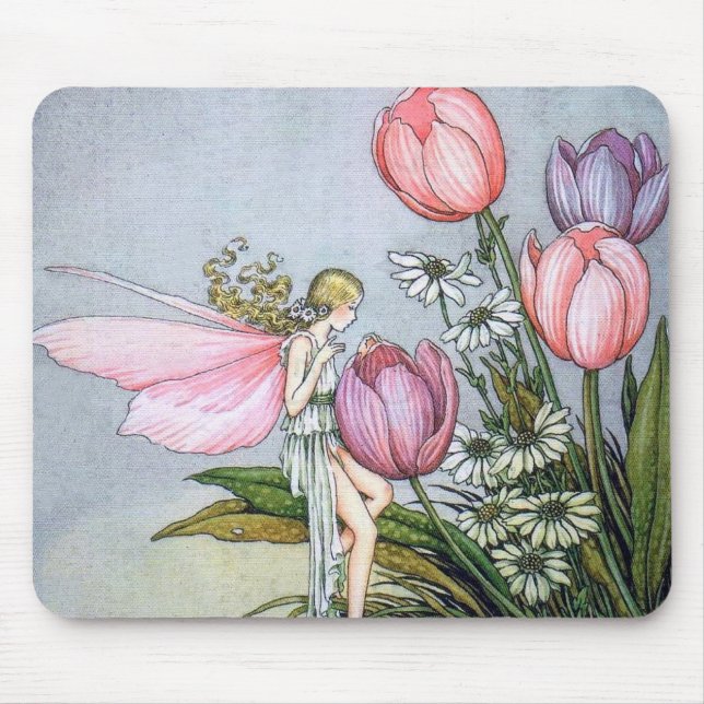 Mousepad Placa de Mouse de Fadas e Tulipas (Frente)