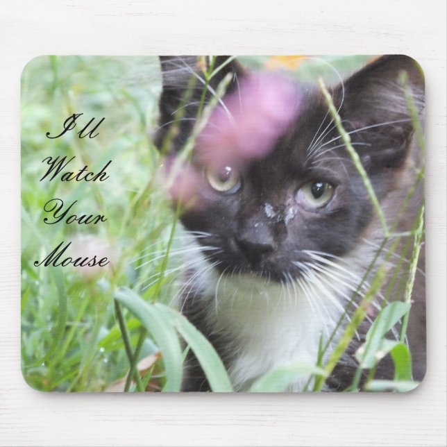 Mousepad Placa De Mouse De Gatinho Preto E Branco (Frente)