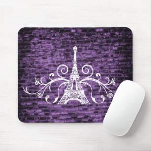 Mousepad Placa de Mouse de Grunge Torre Eiffel Roxo
