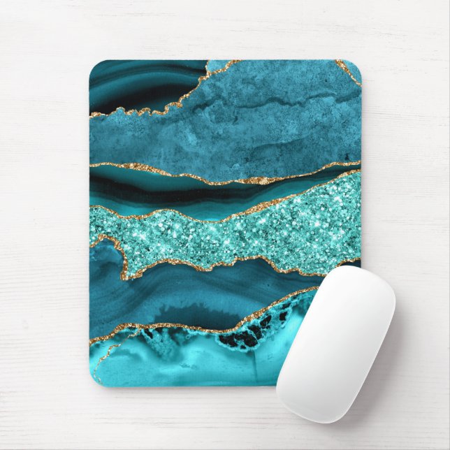 Mousepad Placa de Mouse de Turquoise Azul-Teal Dourado com  (Com mouse)