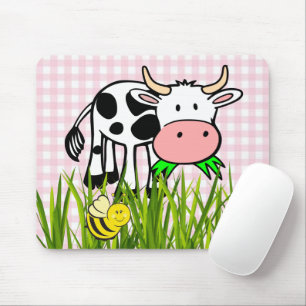 Mousepad Placa de Mouse de Xadrez Rosa Floral de Vaca! Pad 