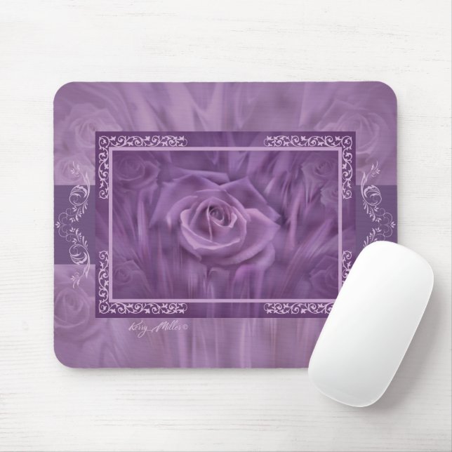 Mousepad Placa de Mouse Elegante de Rosas Roxos (Com mouse)