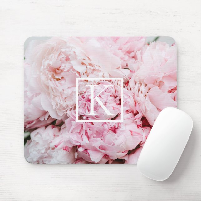 Mousepad Placa de Mouse Floral de Monograma Rosa Moderna (Com mouse)