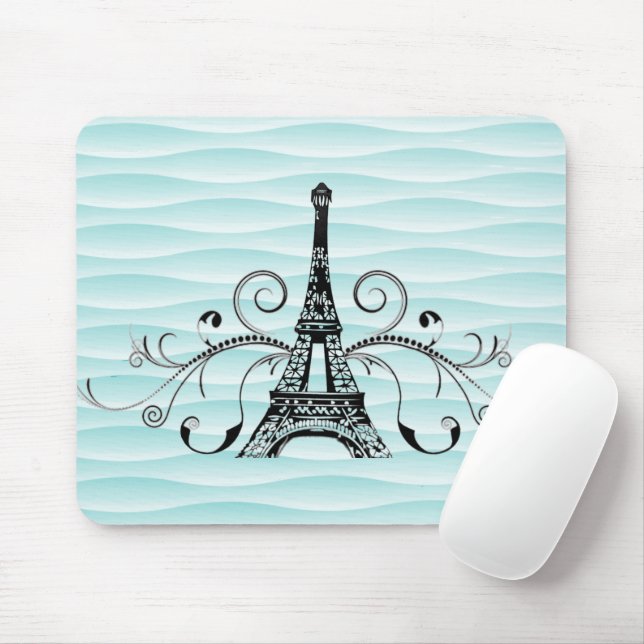 Mousepad Placa de Mouse Floreada de Torre Eiffel Teal (Com mouse)