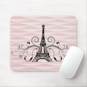 Mousepad Placa de mouse florescente da torre Eiffel rosa