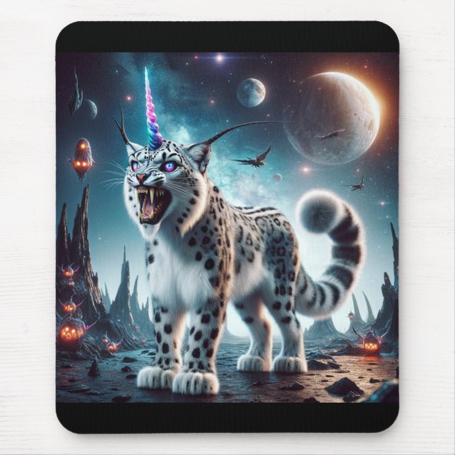 Mousepad Placa de Mouse Leopard Unicorn do Halloween Space  (Frente)