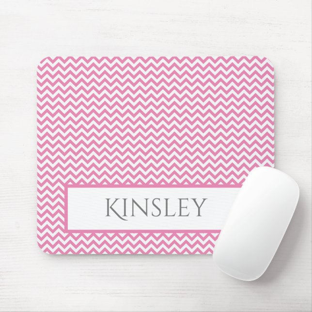 Mousepad Placa de Mouse Personalizada Chevron Simples Rosa (Com mouse)