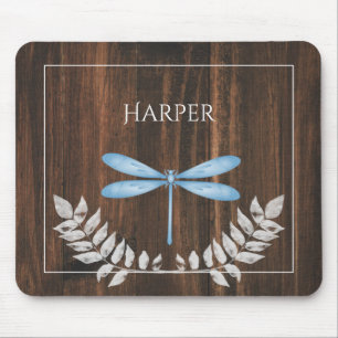 Mousepad Placa de Mouse Personalizada Rustic Blue Dragonfly