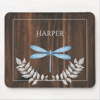 Mousepad Placa de Mouse Personalizada Rustic Blue Dragonfly