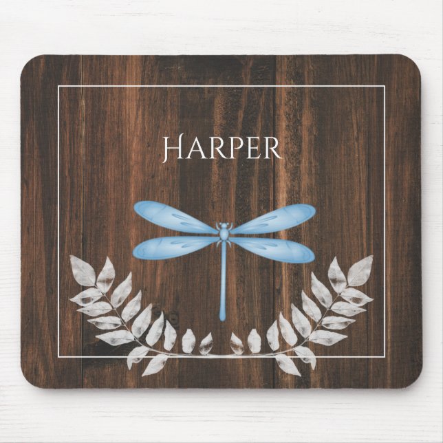 Mousepad Placa de Mouse Personalizada Rustic Blue Dragonfly (Frente)