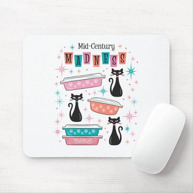 Mousepad Placa de Mouse Pyrex Pyrex do Século Médio de Gato (Com mouse)