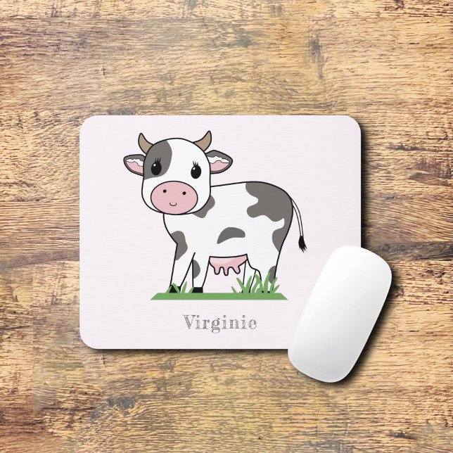 Mousepad Placa de Mouse Rosa de Vaca Cura (Cute Cow Pink Mouse Pad)