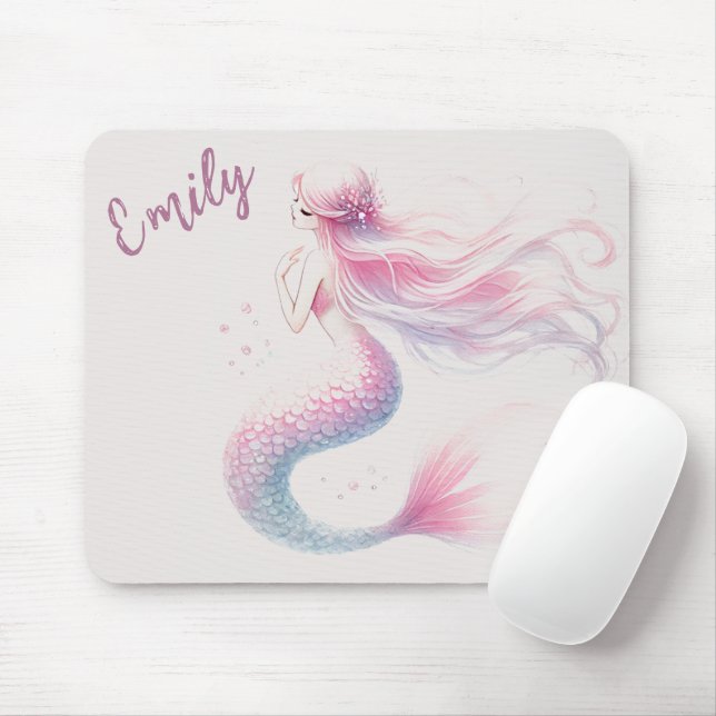 Mousepad Placa de mouse rosa Sereia Personalizada (Com mouse)