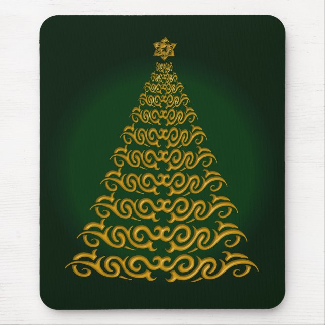 Mousepad Placa de Mouse Verde de Árvore de Natal Elegante (Frente)