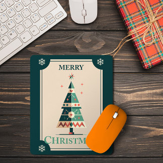 Mousepad Placa de Natal Retroativa com Design de Árvore Geo