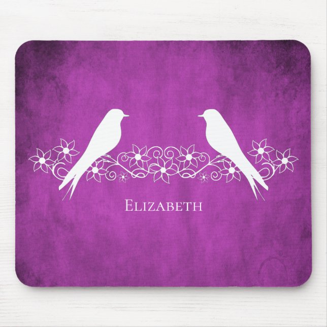 Mousepad Placa de Rato de Vinha Floral Magenta Lovebird (Frente)