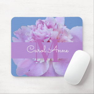 Mousepad Placa de Rato Floral de Monograma, Púrpura, Rosa