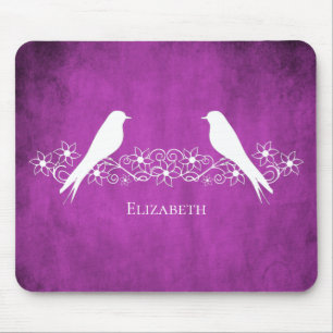 Mousepad Placa de Rato Floral de Vinha Magenta Lovebird