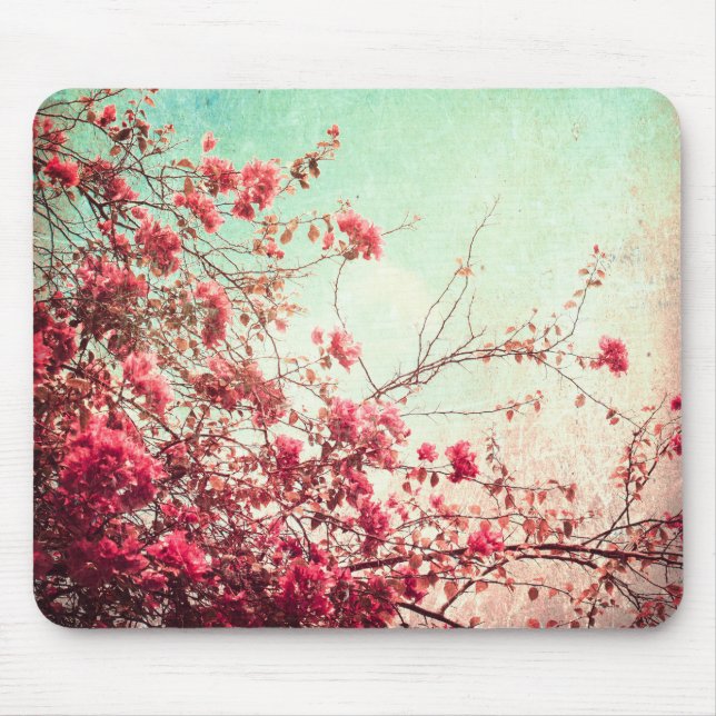 Mousepad Placa de Rato Vermelho Floral Vermelho Azul (Frente)