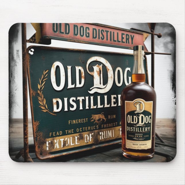 Mousepad Placa Distorcida Anunciando OLD DOG RUM (Frente)