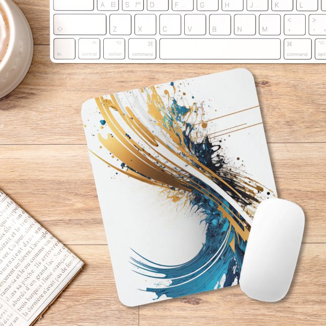 Mousepad Placa do mouse abstrato azul e Dourada - Design di (Criador carregado)