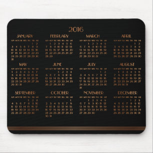 Mousepad Placa do mouse Bronze Black Art Deco Calendar 2016