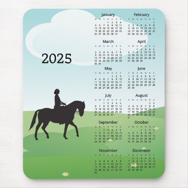 Mousepad Placa do mouse Calendar Design 2025 Horseback (Frente)