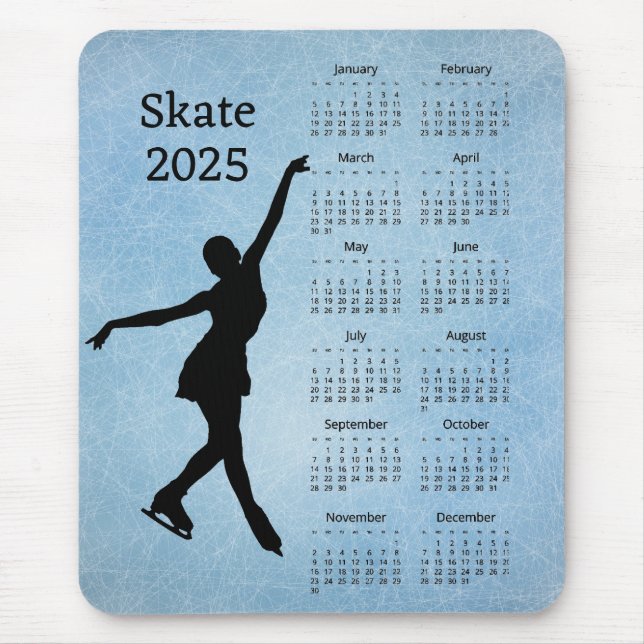 Mousepad Placa do mouse Calendar do Skate de Gelo 2025 (Frente)