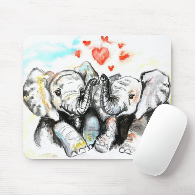 Mousepad Placa do mouse Casal Elephant (Com mouse)