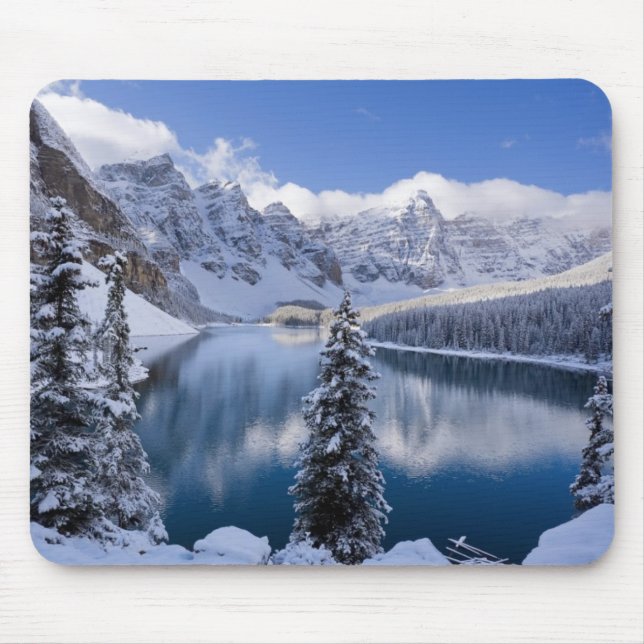 Mousepad Placa do Mouse de Cena de Neve do Lago Montanha (Frente)