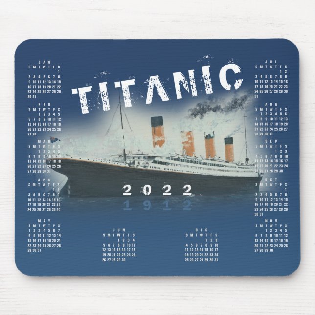 Mousepad Placa do mouse do Calendário Azul Titanic 2022 RMS (Frente)