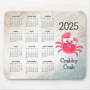 Mousepad Placa do mouse do Caranguejo Design 2025 Calendar