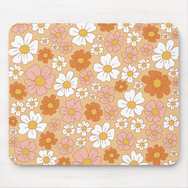 Mousepad Placa do mouse Floral Laranja e Branco (Frente)